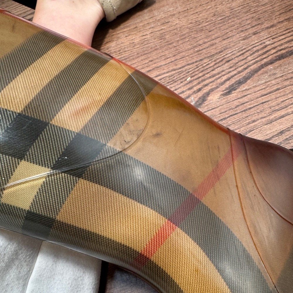 Burberry House Check Tall Rubber Rain Boots Nova Plaid Glossy 36 Italy US 5.5 - Picture 5 of 11